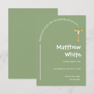 Invitation Grace moderne : Baptême moderne vert Christening