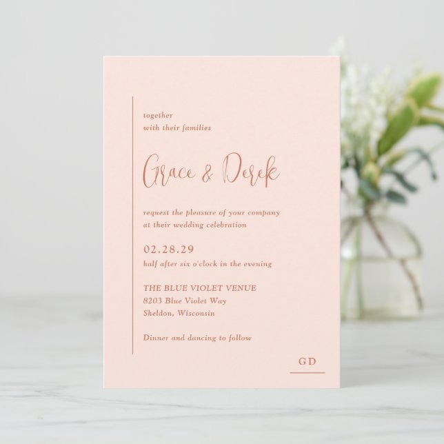 Invitation Grace Peach Mariage moderne (Debout devant)