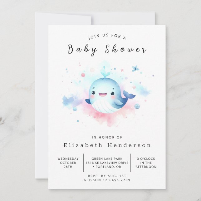 Invitation Graceful Baby shower en ligne baleine (Devant)