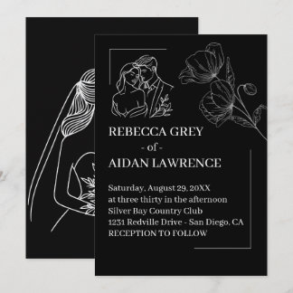 Invitation Graceful Black White Overlay Wedding