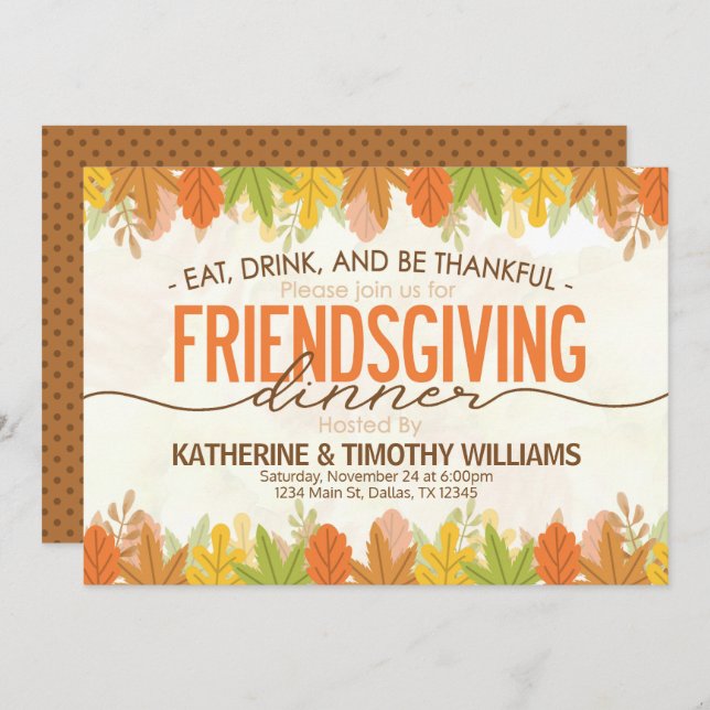 Invitation grâces amies de fête d'action de la dinde invitati (Devant / Derrière)