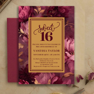 Invitation gracieuse Sweet 16 Merlot Blush Gold