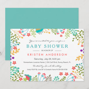 Invitation Gracity Blue Floral Baby shower mignon