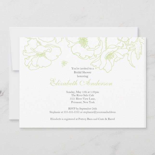 Invitation Gracity Green Poppy Floral Fête de l'mariée Invita (Devant)