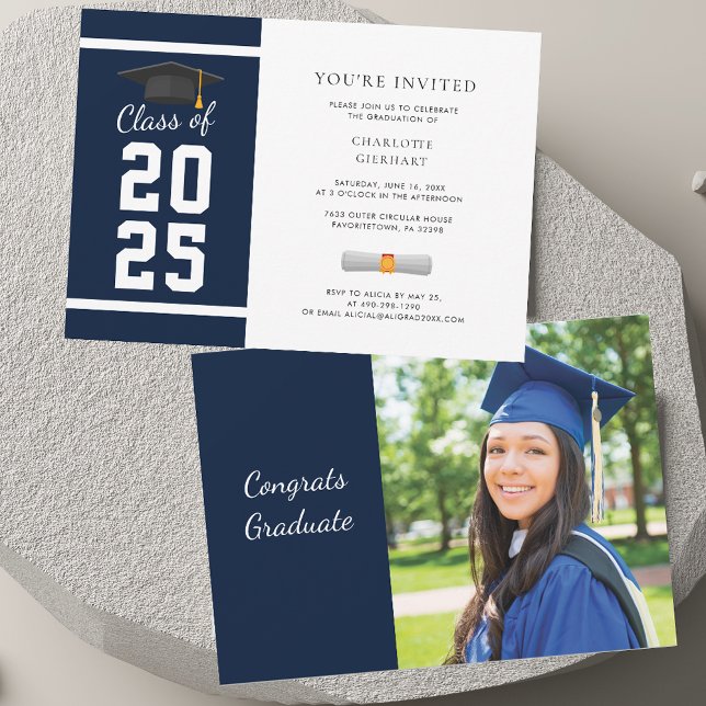 Invitation Grad 2025 Navy Blue Photo Graduation Party (Grad 2025 Navy Blue Photo Graduation Party Invitation)