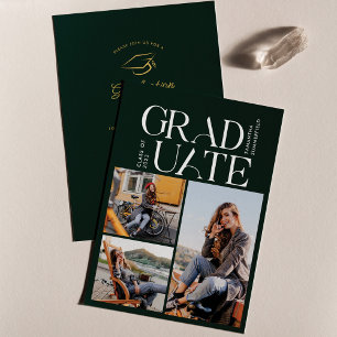 Invitation Grad 2025 Photo Collage Green Graduation Party