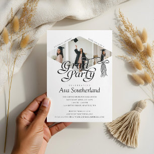 Invitation Grad Casquette Bow Tassel Photo Collage Graduation