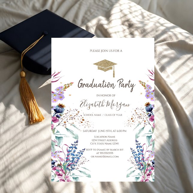 Invitation Grad Casquette Fleur sauvage Meadow Graduation séc (Créateur téléchargé)