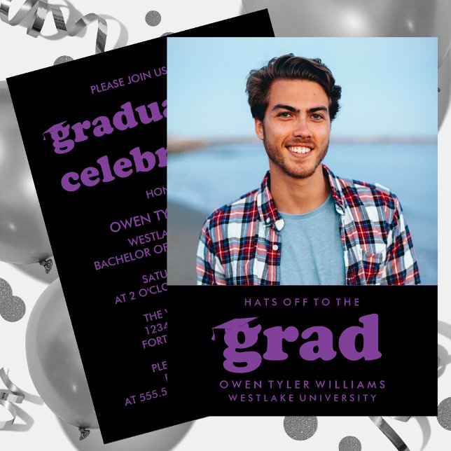 INVITATION GRAD CASQUETTES RETRO OFF À GRAD PHOTO GRAD INVITA (Créateur téléchargé)