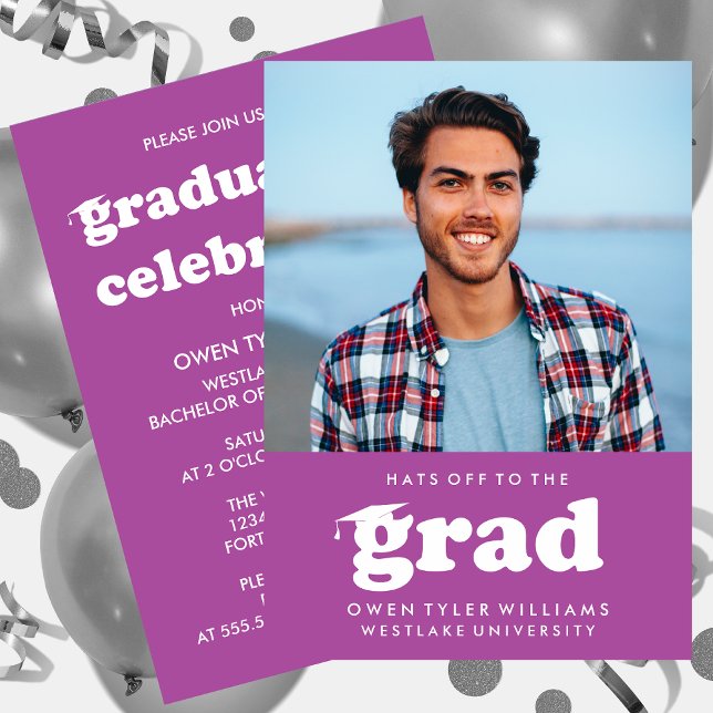 INVITATION GRAD CASQUETTES RETRO OFF À GRAD PHOTO GRAD INVITA (Créateur téléchargé)