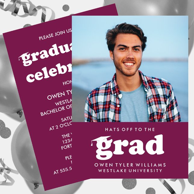 INVITATION GRAD CASQUETTES RETRO OFF À GRAD PHOTO GRAD INVITA (Créateur téléchargé)