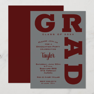 Invitation GRAD Dark Maroon sur Grey Graduation