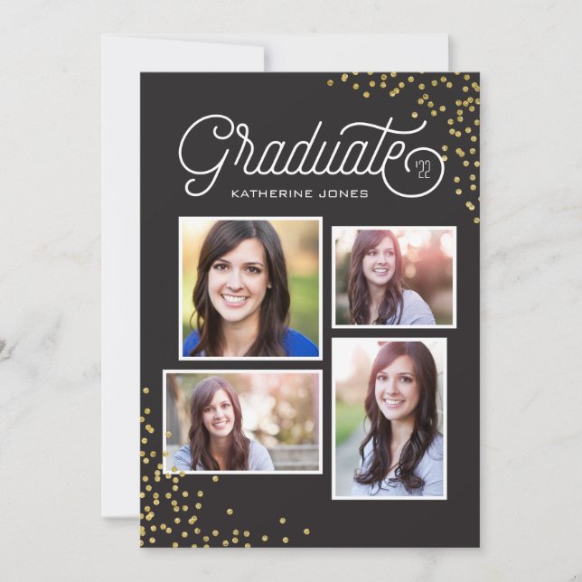 Invitation Grad Glamour 4Photo Collage Graduation (Devant)