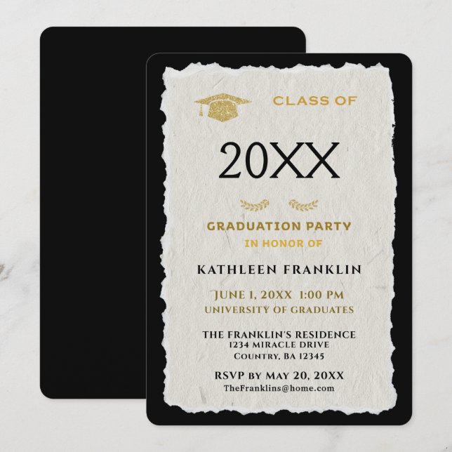 Invitation Grad Graduation Party Classic Elegant Personnalise (Devant / Derrière)