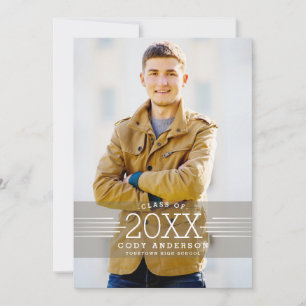 Invitation Grad graphique   Blancs Photo Graduation Party