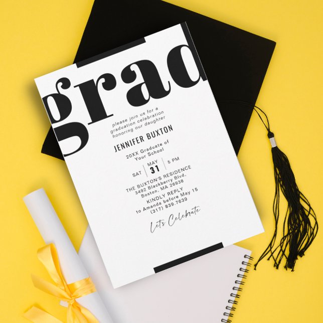 Invitation Grad Modern Check Black and White Graduation Party (Créateur téléchargé)