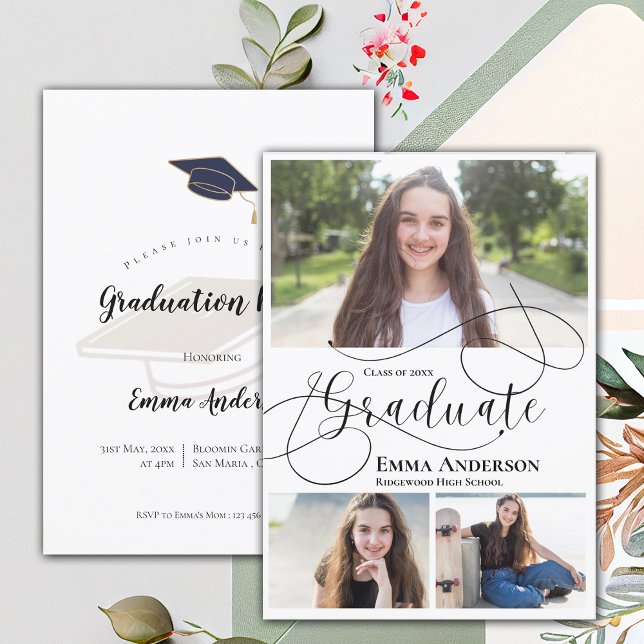 Invitation Grad Multi Photo Grad Party 2025 (2025 Grad Multi Photo Graduation Party Invitation)