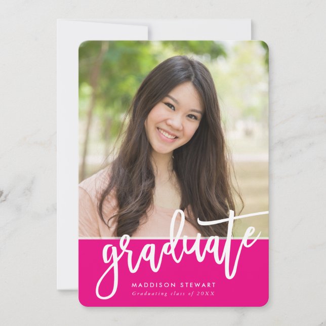 Invitation GRAD PARTY chic photo calligraphie tendance rose c (Devant)