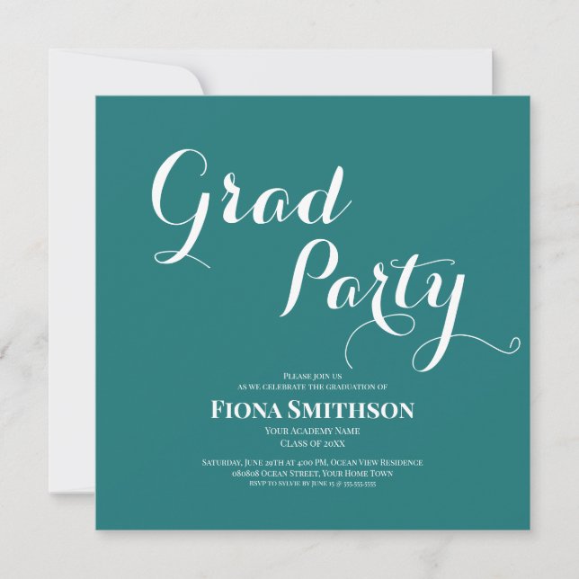 Invitation Grad Party Moderne Vert Carré (Devant)
