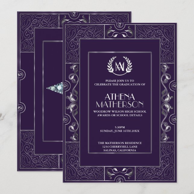 Invitation Grad Party - Style Gatsby classique (Devant / Derrière)