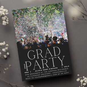 Invitation GRAD PARTY   White Fun University Celebration