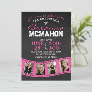 Invitation Grad Pink Chalkboard Hot Pink