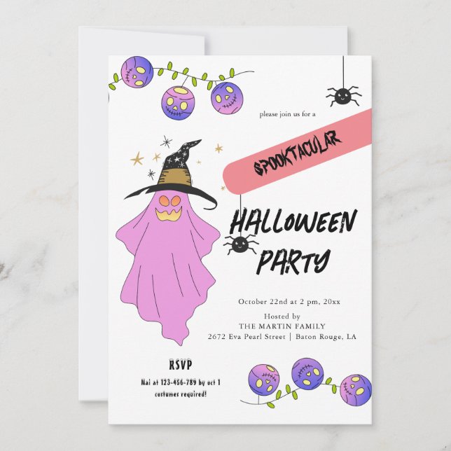 Invitation Gradient Ghost Skull Garland Halloween Party (Devant)