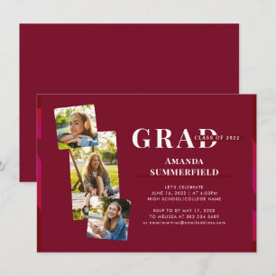 Invitation Graduate 2022 Burgundy Photo Geometry Grad Party