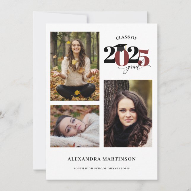 Invitation Graduate 3 Photos Collage Maroon Classe de 2023 (Devant)
