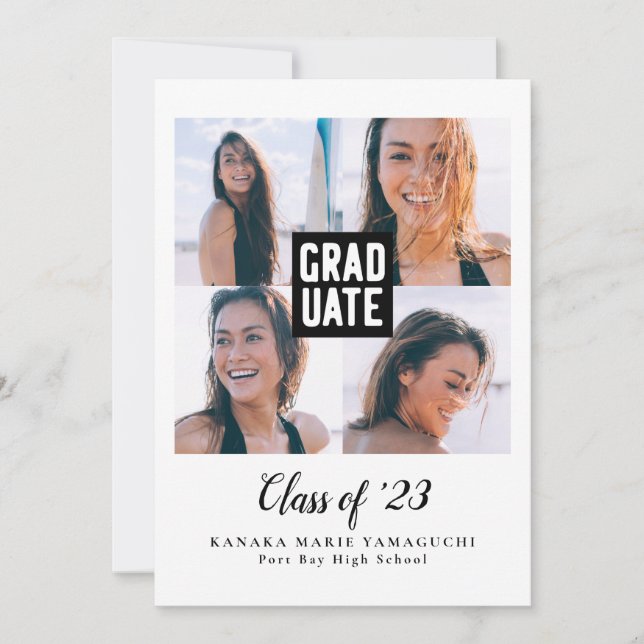 Invitation Graduate Black Block Multi Photo Graduation Party (Devant)