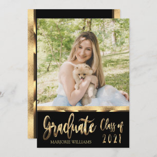 Invitation Graduate Class of 2021 Black and Gold Script