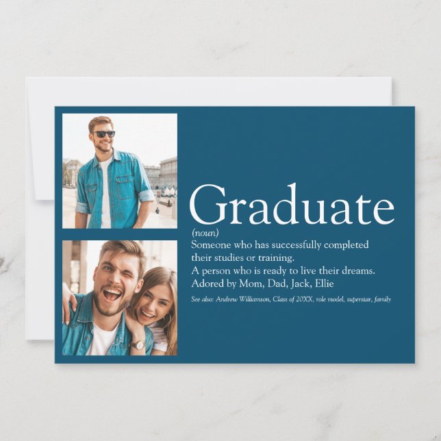 Invitation Graduate Définition 2 Photo Moderne Bleu (Devant)