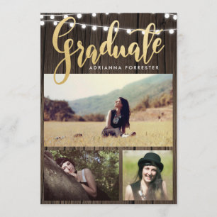 Invitation Graduate Faux Gold Foil   Photo des lumières des c