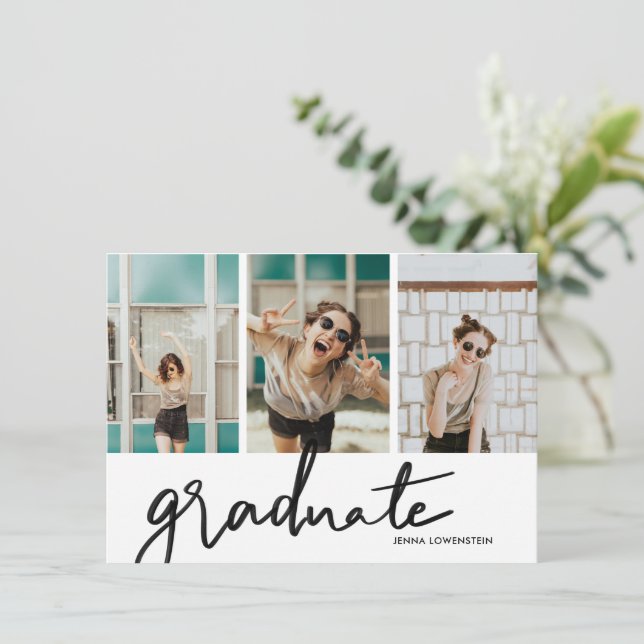 Invitation Graduate Modern Trois Photos Graduation Party  (Debout devant)