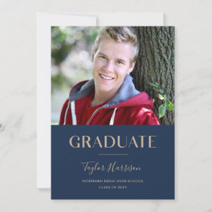 Invitation Graduate Navy Blue & Gold Graduation Party 2025