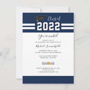 Invitation Graduate Navy Blue Simple Graduation Party