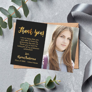 Invitation Graduate noir or photo merci