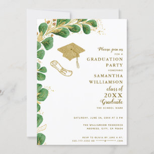Invitation Graduate Party Elégant Faux Gold Floral Graduation