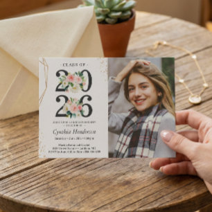 Invitation Graduate Photo Blush Rose Floral Graduate