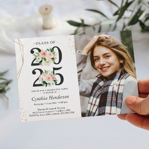 Invitation Graduate Photo Blush Rose Floral Graduate