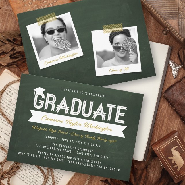 Invitation Graduate Simple Ruban Chalkboard Partie de graduat (Créateur téléchargé)