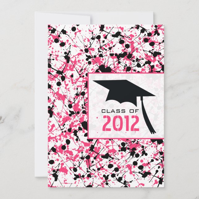 Invitation Graduation 2012 de Peinture rose et noire (Devant)