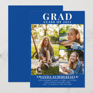 Invitation Graduation 2024 Grad Photo Collage Blue Party
