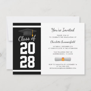 Invitation Graduation 2024 Modern Black White Grad Party