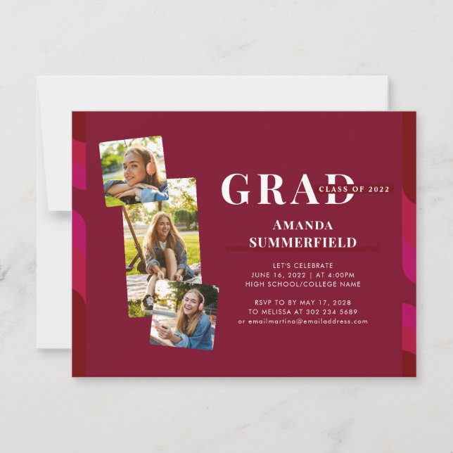 Invitation Graduation 2024 Photo Collage Burgundy Grad Party (Devant)