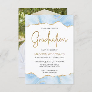 Invitation Graduation 2024 Photo Pastel Blue Agate