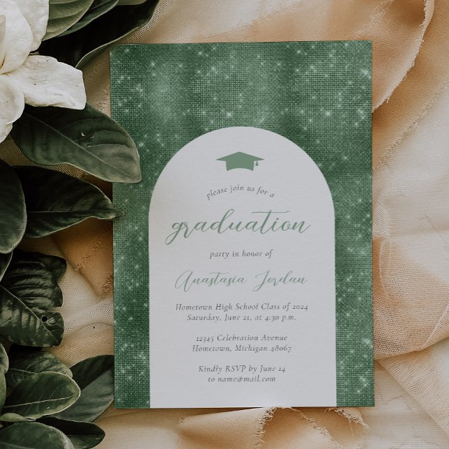 Invitation Graduation 2024 Sparkly Sage Green Glam Arch (Créateur téléchargé)