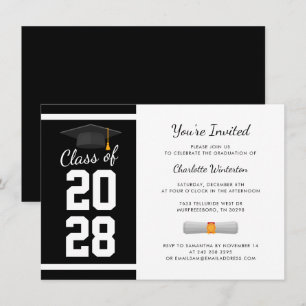Invitation Graduation 2025 Modern Black White Grad Party