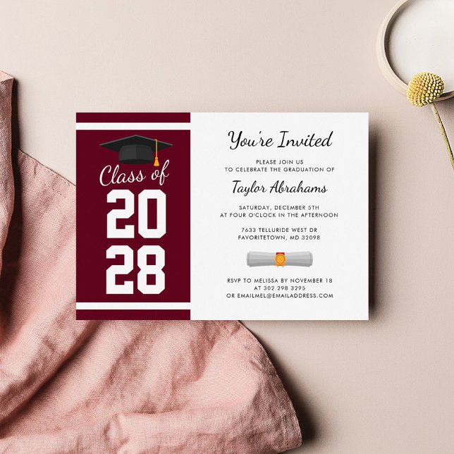 Invitation Graduation 2025 Parti Bourgogne Moderne Grad (Graduation Party 2024 Stylish Burgundy Invitation)