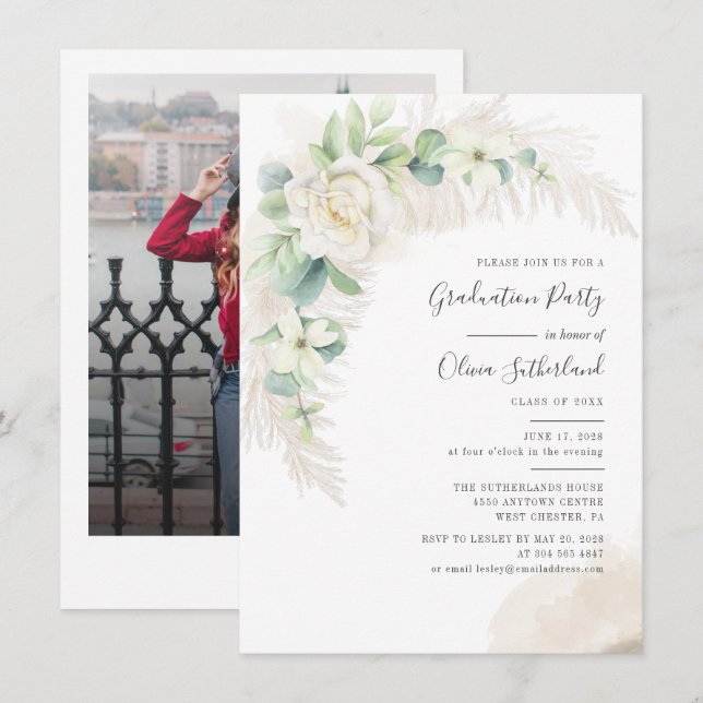 Invitation Graduation 2025 Photo Botanical Grad Party (Devant / Derrière)